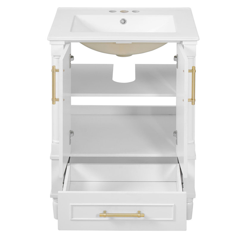 Meuble-lavabo autoportant 24 po avec lavabo et rangement multifonctionnel, Blanc