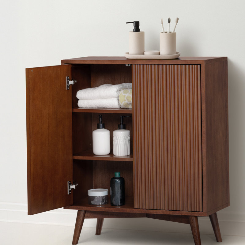 Tremolo Modern 2-Door Accent Cabinet with Adjustable Shelves & Fluted Push-Open Fronts for Living Room or Entryway, Walnut