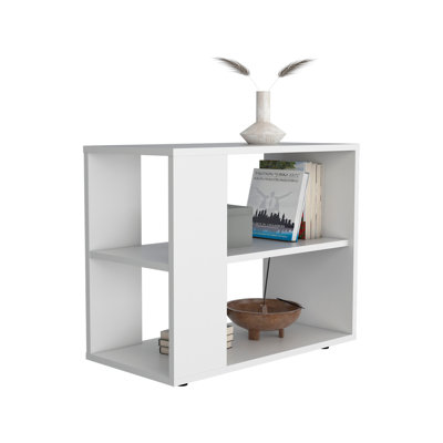 Modern Side Table in Melamine with Open Storage, White