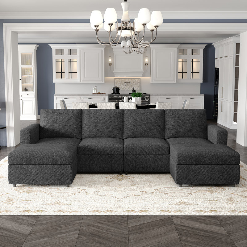 Rafael 4-Seater Modular Sofa Couch Upholstered Storage Sectional Sofa, Dark Gray Chenille