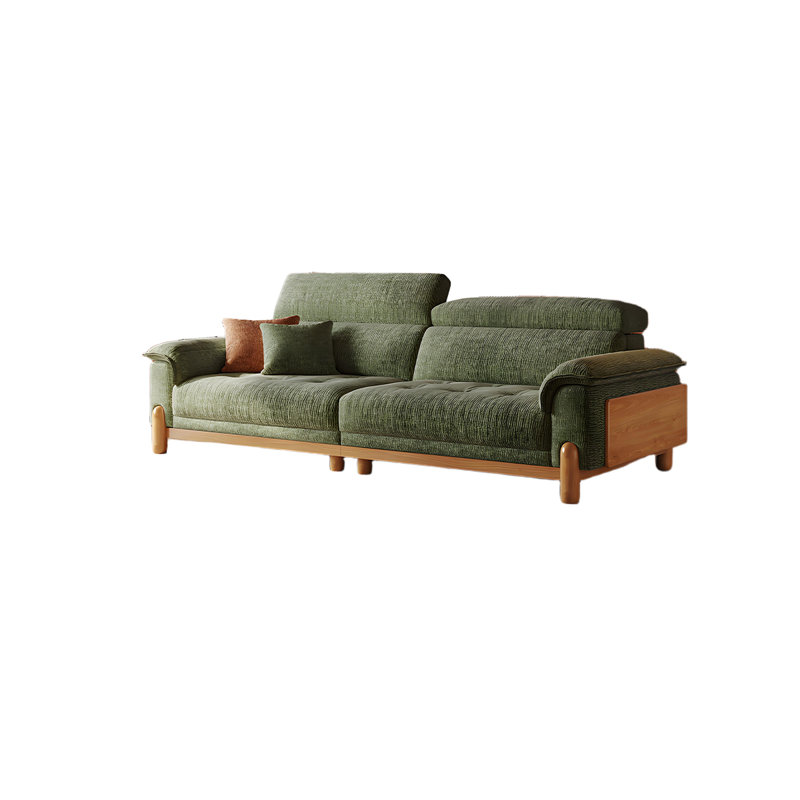Causeuse 94,49 po en mélange de lin vert avec coussins décoratifs, H 39,37 po x l 94,49 po x P 43,7 po