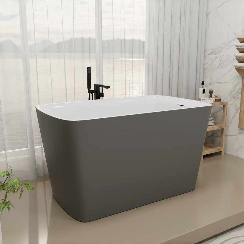 47" L x 27" W Modern Rectangular Freestanding Soaking Acrylic Small Bathtub with Integrated Seat, Non-Slip in Compact Bathrooms