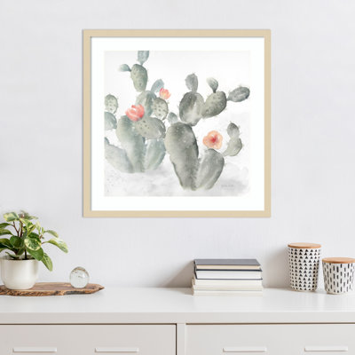 «Cactus Garden Grey Blush III» par Cynthia Coulter, reproduction d'art sur bois encadrée
