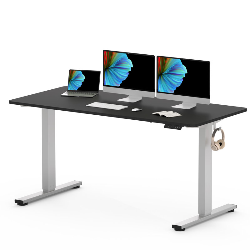 Bureau pour travailler debout à hauteur réglable Baysenie, H 29 po x l 60 po x P 24 po, Gris, Noir