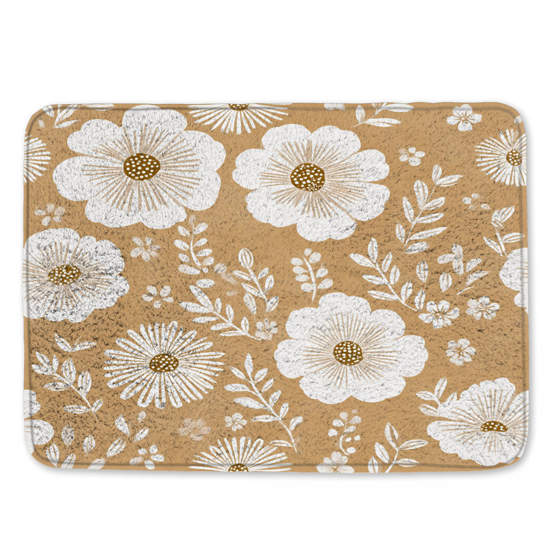 Tapis de bain floral, Simple - L 17 po x l 24 po, Beige Floral 4