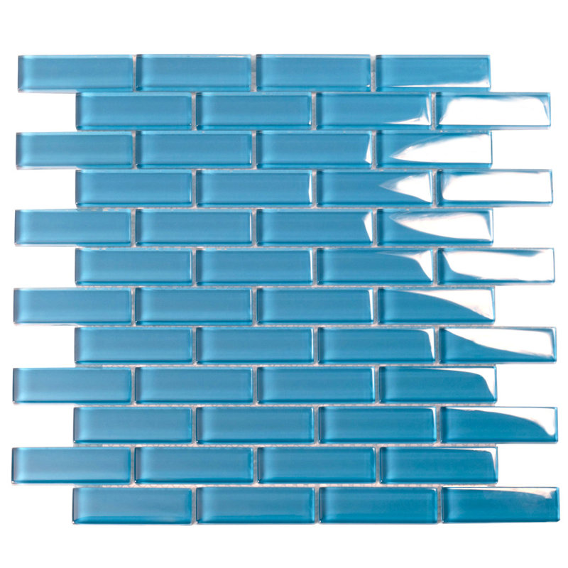 11.9"X 11.9" Polished Glass Brick Tile, Sky Blue