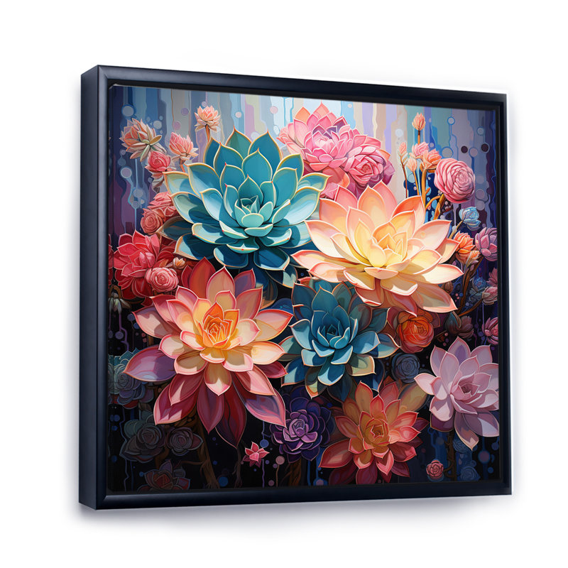 " Pink Succulent Pink Serenade I ", 36" H x 36" W x 1.5" D, Black Floater Framed