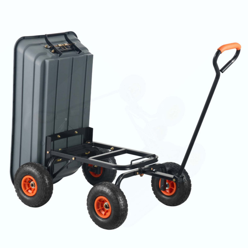 Chariot à benne basculante, chariot de jardin en poly avec structure en acier facile à assembler, chariot à benne basculante avec poignée convertible 2-en-1, brouette utilitaire d'une capacité de 600 lb