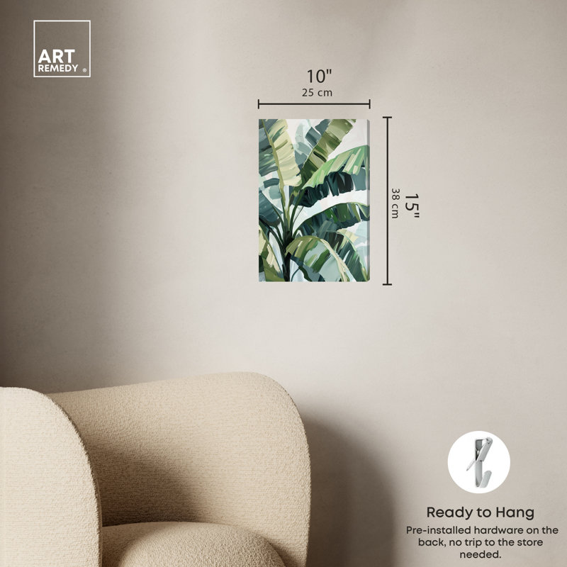 Banana Leaves Green and White Canvas Wall Art, 10" x 15"