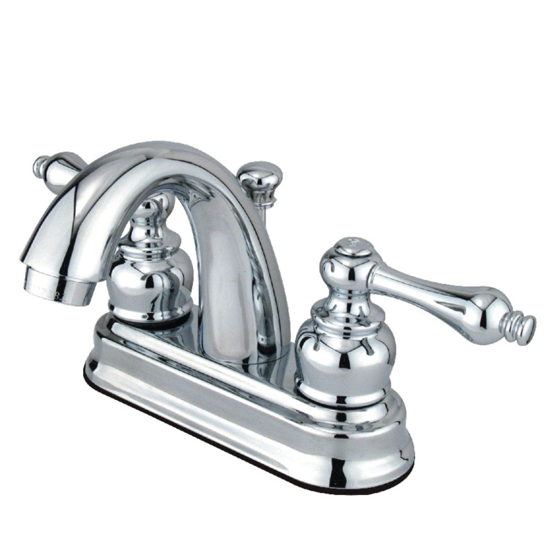 Kingston Brass Restoration Two-Handle 3-Hole Deck Mount 4" Centerset Bathroom Faucet with Plastic Pop-Up, Polished Chrome
