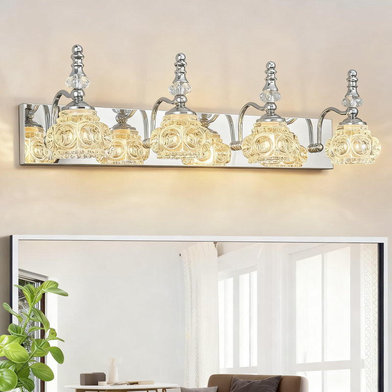 Modern Wall Sconce With Crystal Glass Shade Vanity Lighting For Bathroom And Indoor Spaces Vintage Industrial Style, Chrome