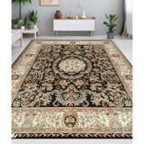 Hand Knotted Wool Oriental Area Rug in Black