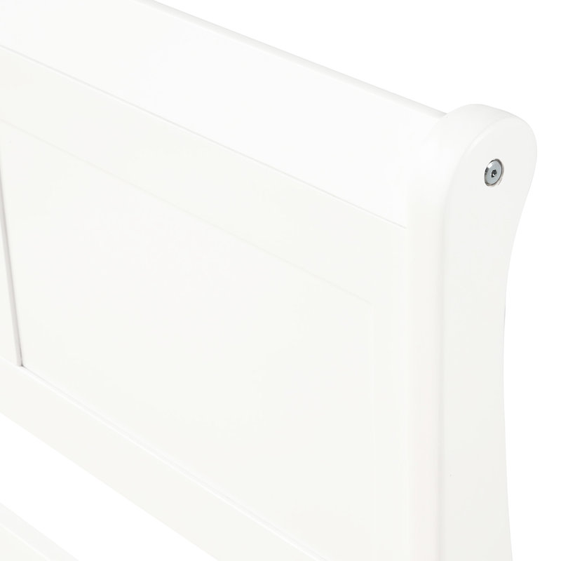 White Twin Platform Bed Frame - Made Of Solid Wood, With Head/ Wood Headboard/