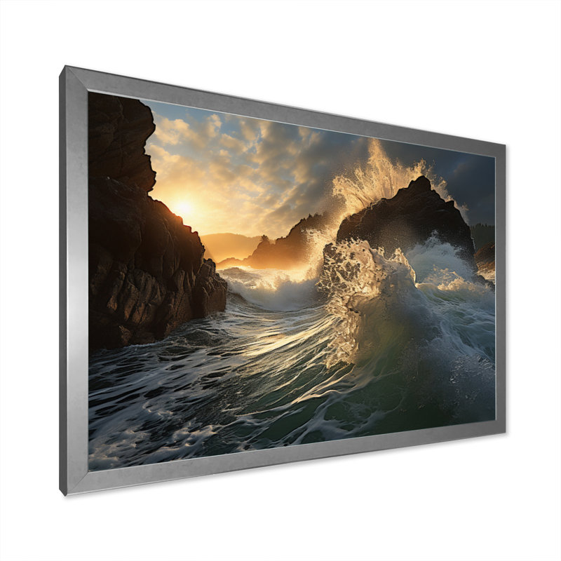 " Beach Storm Symphony III ", Silver Picture Framed, 12" H x 20" W x 1" D