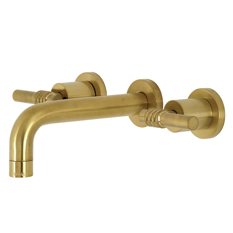 Kingston Brass Milano Two-Handle 3-Hole Wall Mount Bathroom Faucet, Brushed Brass