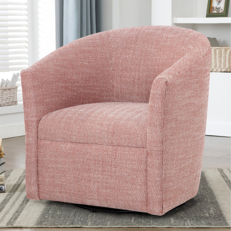 Fauteuil pivotant sans assemblage, base en bois massif rouge et contreplaqué, tissu à chevrons, coussin moelleux, compact, compact et compact