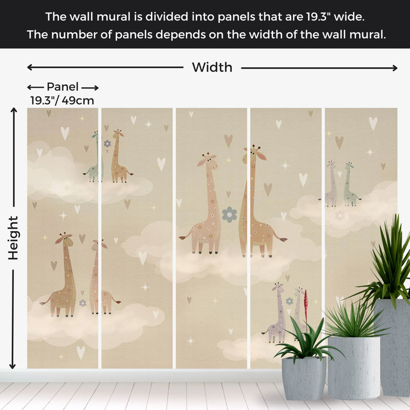 Adhésif mural pelez et collez pour enfants - Giraffes amoureux, L 135 po x L 100 po