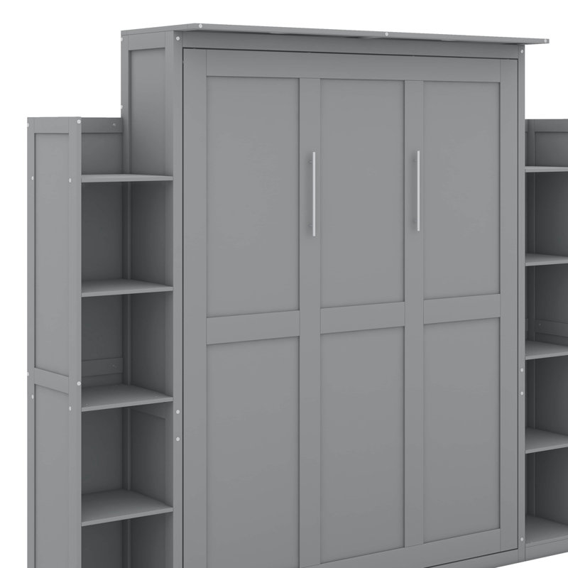 Grand lit escamotable avec tablettes et DEL, Gris