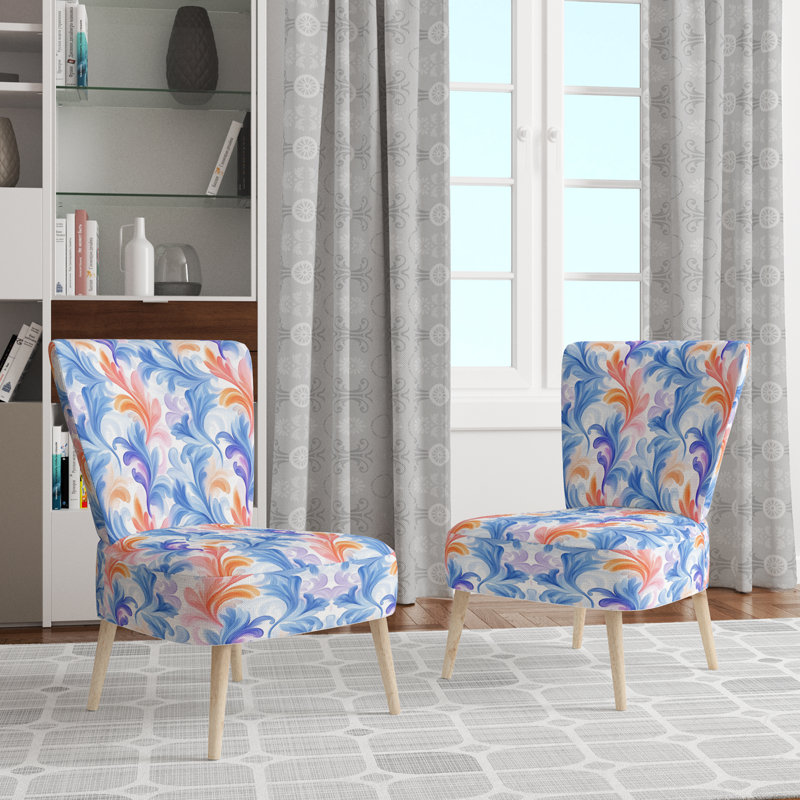 Chaise d'appoint French Country - Chaise d'appoint à motif cachemire bleu Petal Curl, Chaise d'appoint sans accoudoirs