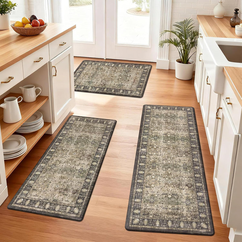 Tapis de cuisine antidérapant et antidérapant (ensemble de 3), Brun multicolore