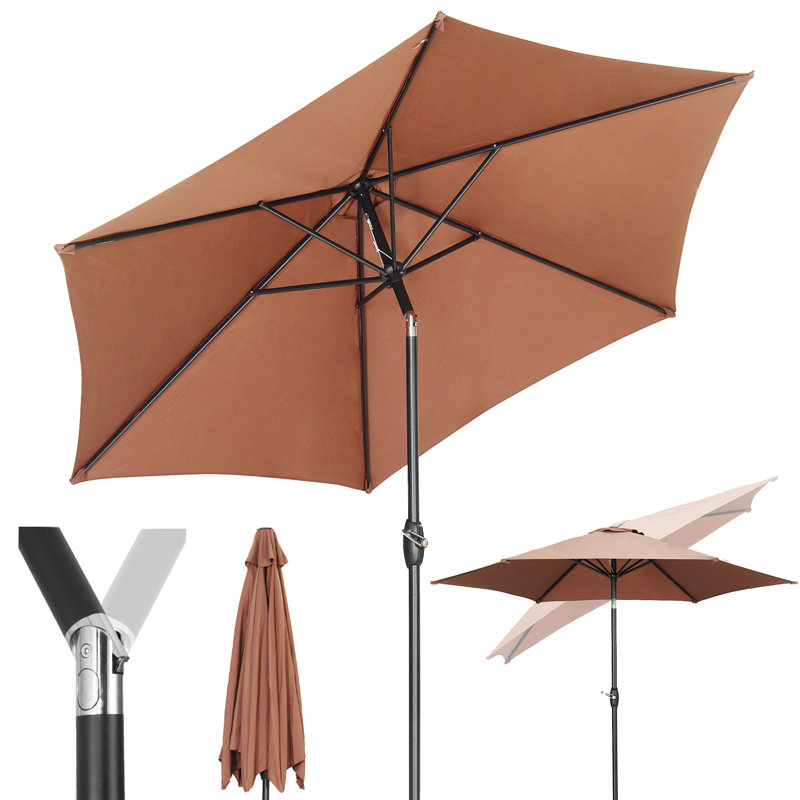 Parasols d'extérieur 9 pi avec inclinaison et manivelle, Brun