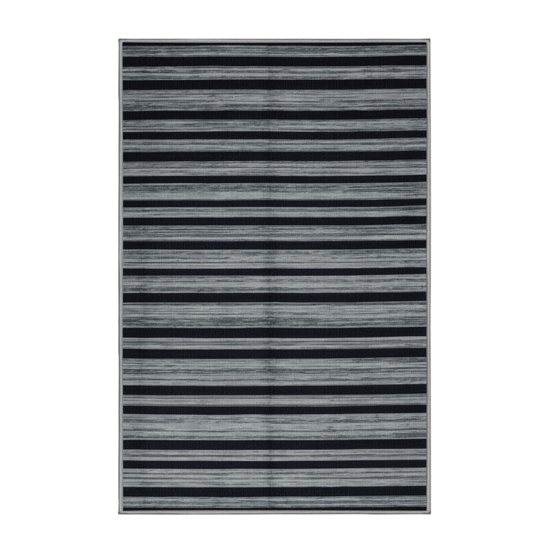 Machine Washable Horizontal Stripes Gray Area Rug, Rectangle 7' x 10'