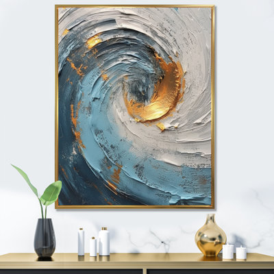 «Gold Blue Vibrant Spirals» - Impression sur toile de spirales abstraites