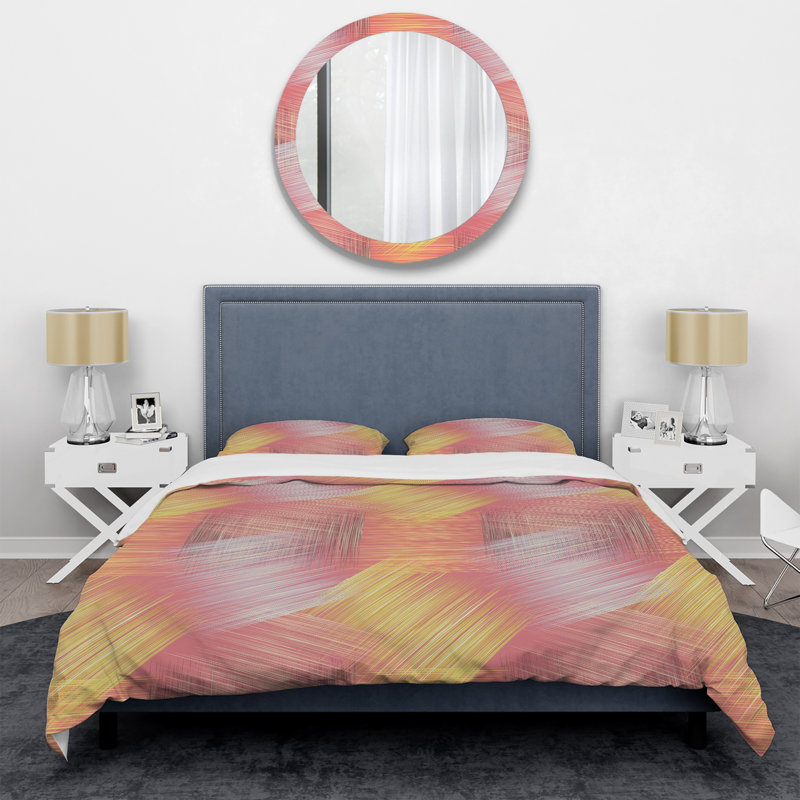 Ensemble de housse de couette en microfibre rose / jaune 2 pièces, Housse de couette double / grand + 2 taies décora