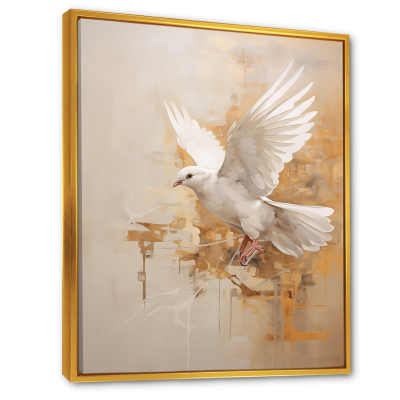 Minimalisme beige et colombe dorée II sur toile, H 40 po x l 30 po x P 1,5 po, Cadre flottant doré