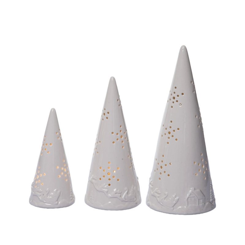 The Holiday Aisle® 11.5 in. Holiday Cone Tree Embossed Set of 3