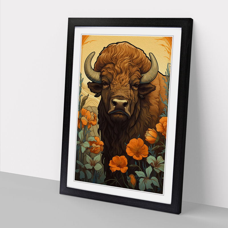 Bison Nouveau No.2 - Framed Print, Black Framed, 34cm H x 25cm W x 2cm D