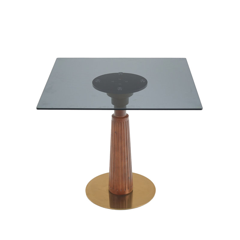 Table de conférence moderne carrée en verre avec base en bois massif