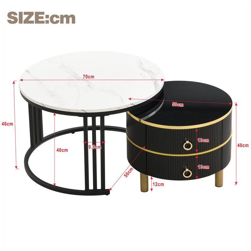 Avalise Frame Coffee Table with Storage, Black, White/Black