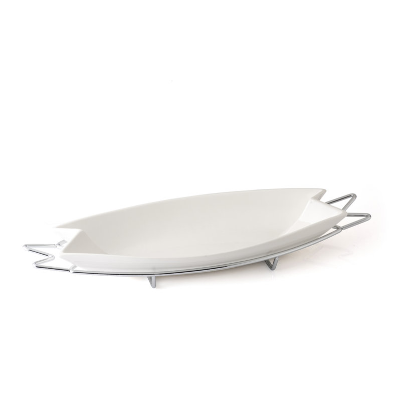 Evviva Amici A Cena Porcelain Tray, Silver