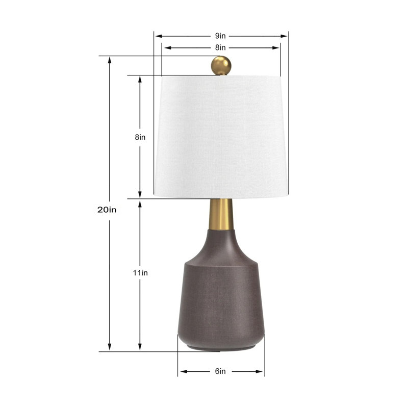 Ensemble de 2 petites lampes de table modernes en céramique 19,75 po, base en fer gris avec abat-jour en lin blanc pour la table de chevet ou le bureau du salon (ampoules non incluses)