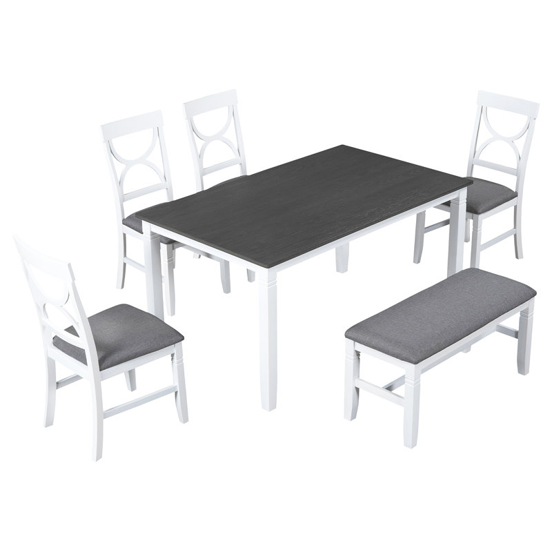 Ensemble de 6 tables de salle à manger en bois avec banc rembourré