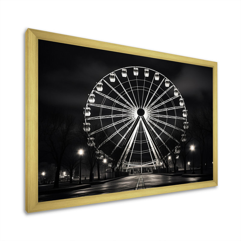 Carrousel de roue noire et blanche I - impression, H 16 po x l 32 po x P 1 po, Cadre doré simple