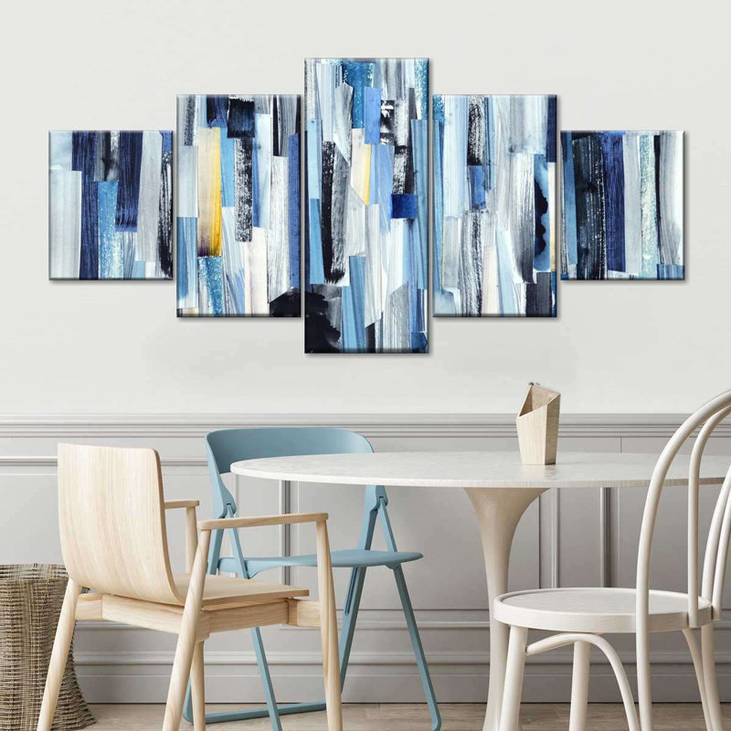 «Striped Blue Abstract Wall Art», reproduction d'art sur toile, H 92 po x l 42 po x P 1,25 po