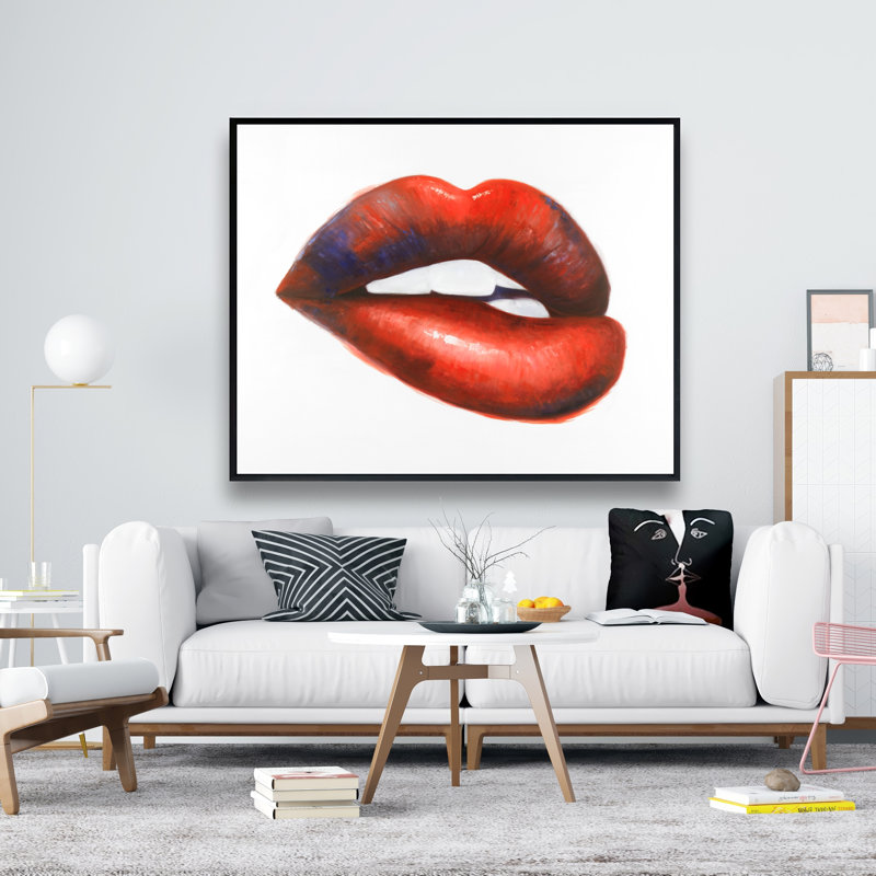 «Beautiful Red Mouth - Woman Romantic», toile encadrée
