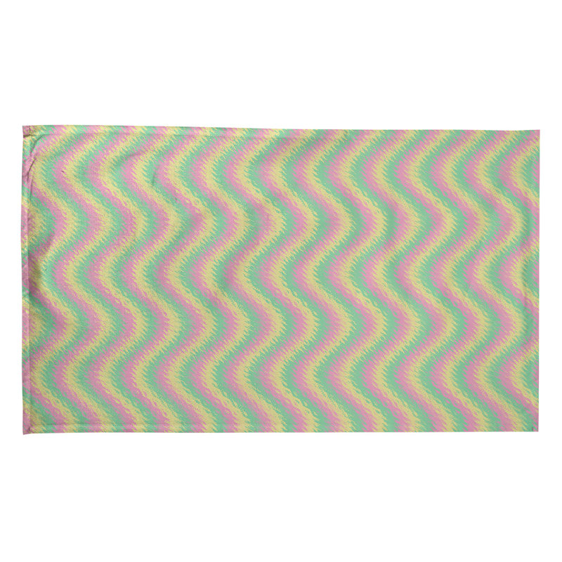 Torchon à rayures ondulées, Polyester sergé, Jaune / rose / vert