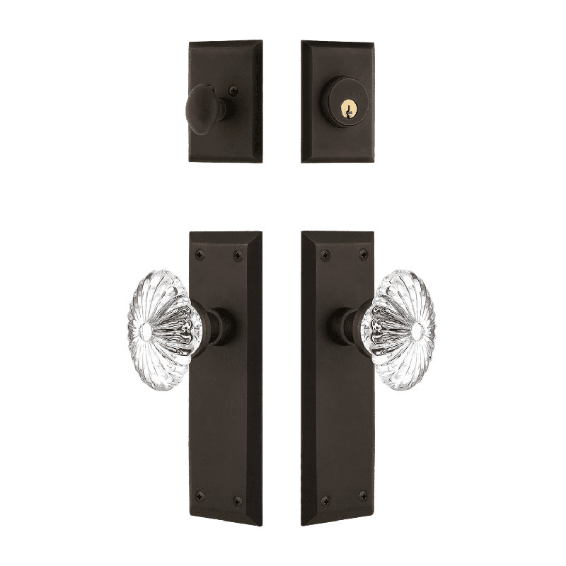 Nostalgic Warehouse New York Entry Set with Oval Fluted Crystal, 2.75, Oil-Rubbed Bronze