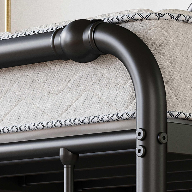 Queen Black Metal Platform Bed Frame with Headboard and Slats