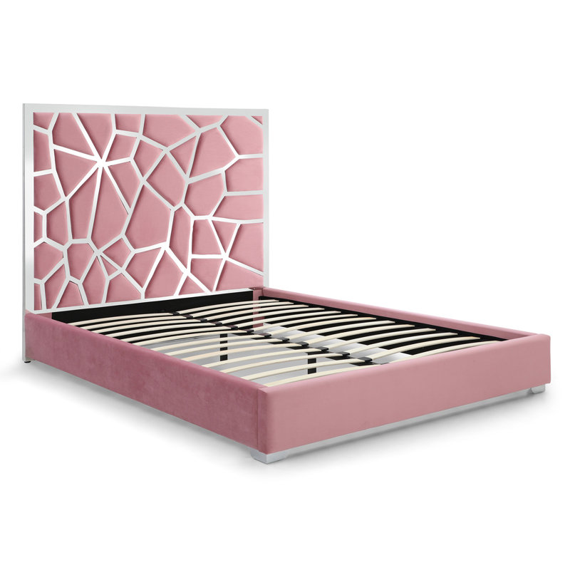 Upholstered Metal Platform Bed, Pink, King