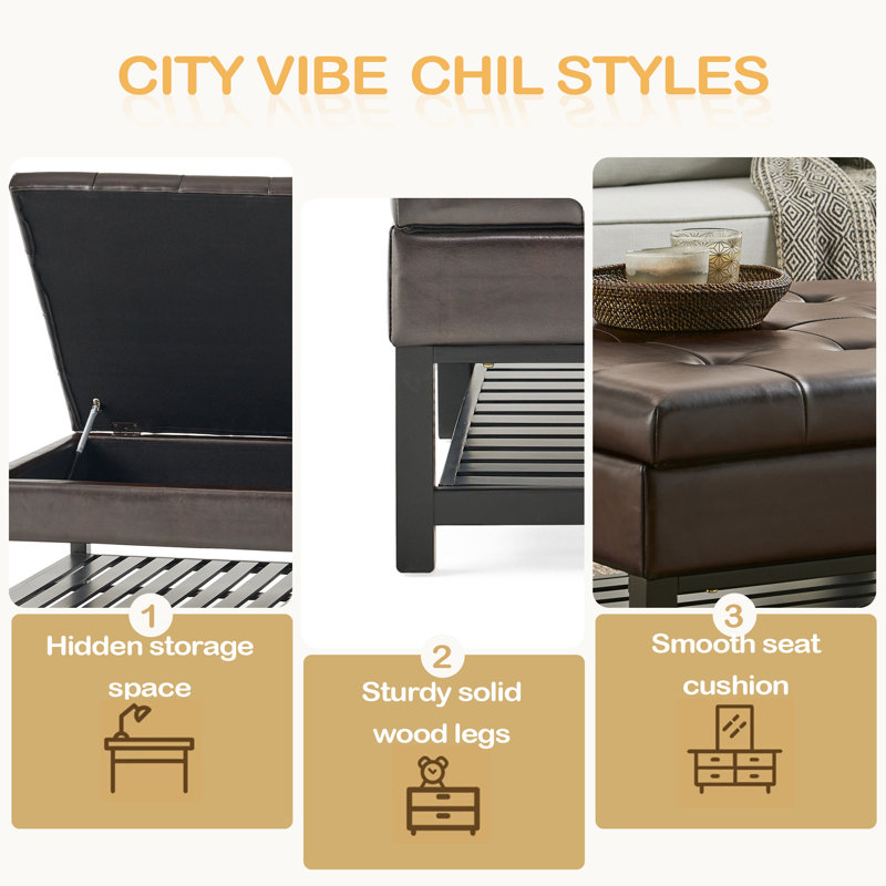 Table basse avec rangement, repose-pieds carré avec rangement et support inférieur