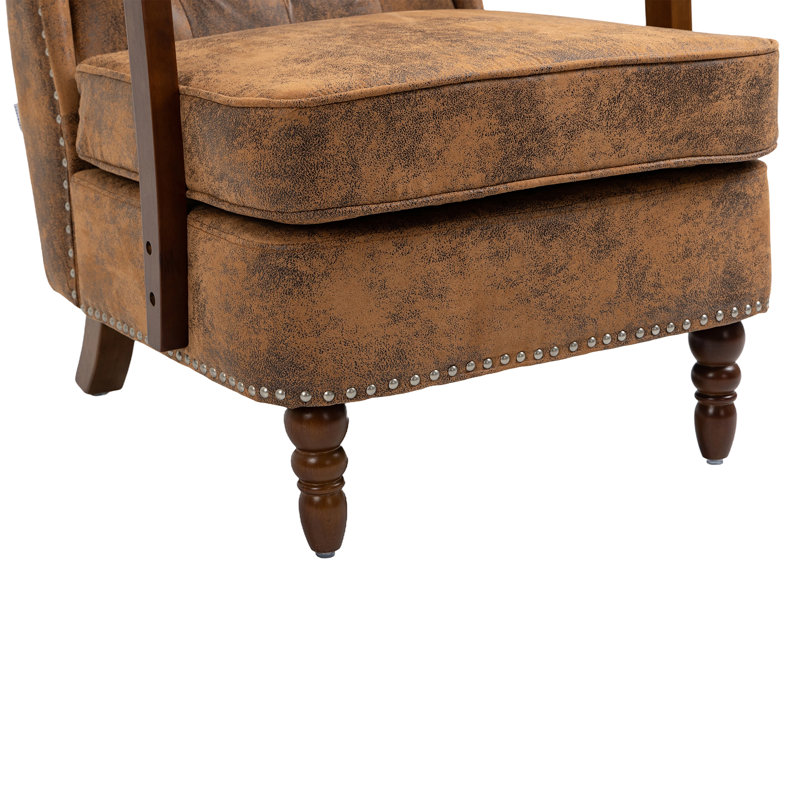 Fauteuil à oreilles rembourré Biali, Microsuède café
