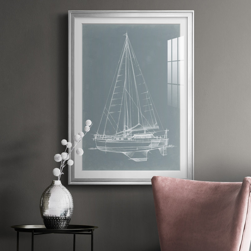 Yacht Sketches I - Impression de cadre photo unique sur papier, H 42,5 po x l 30,5 po x P 1 po, Argent