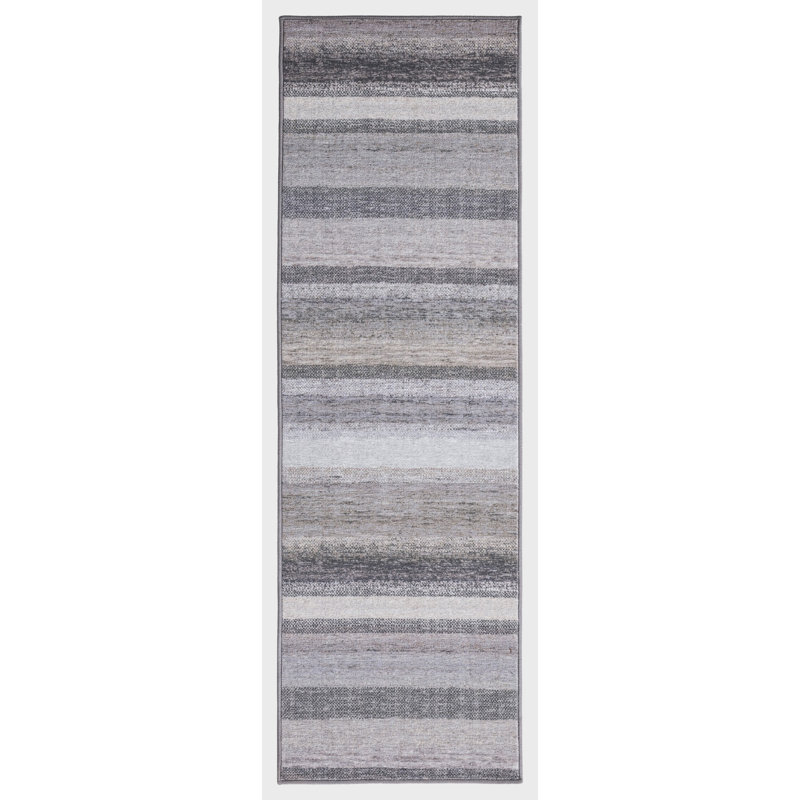 Lyanne Washable Non-Slip Stripped Area Rug, Runner 2'2" x 7'