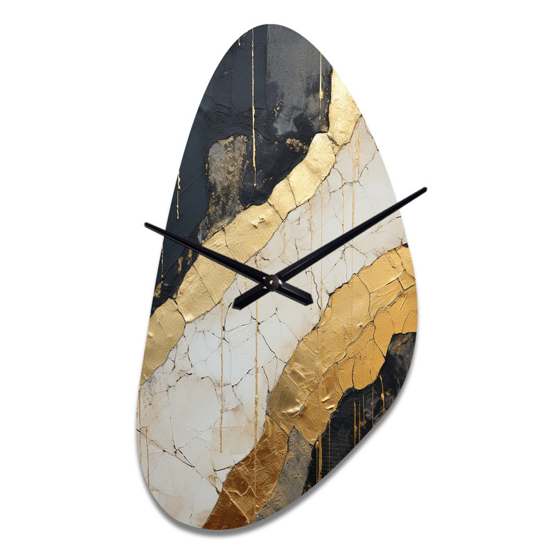 Horloge murale asymétrique en métal noir or orné de poteries abstraites en forme de V moderne, Moyenne