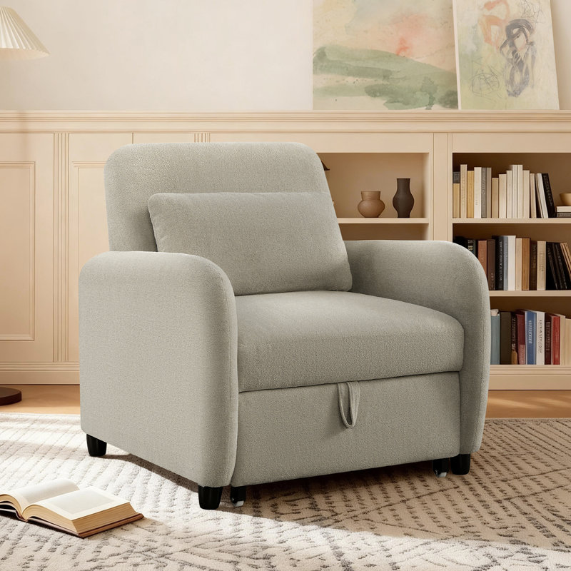 Pebblea Chenille Convertible Chair Bed, Stone