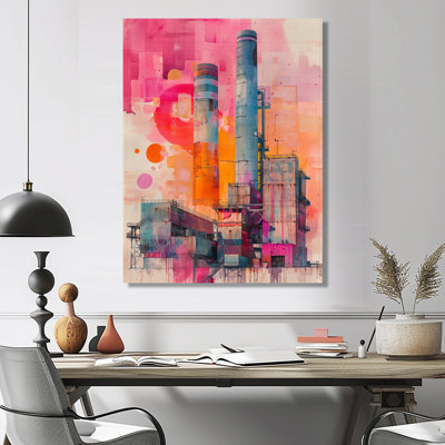 «Pink Orange Electric Dreams Power Plant I - Power Plants», reproduction d'art murale